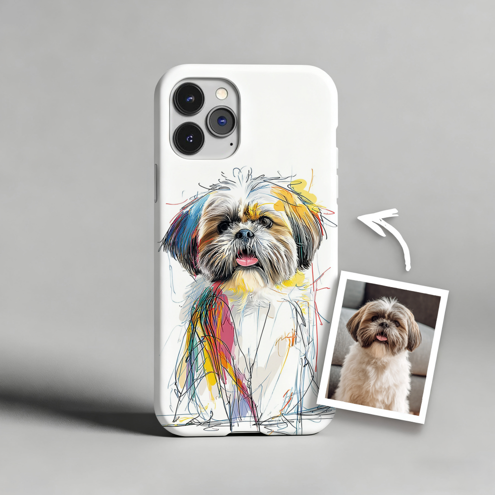 Personalized pet phone case created from a customer photo