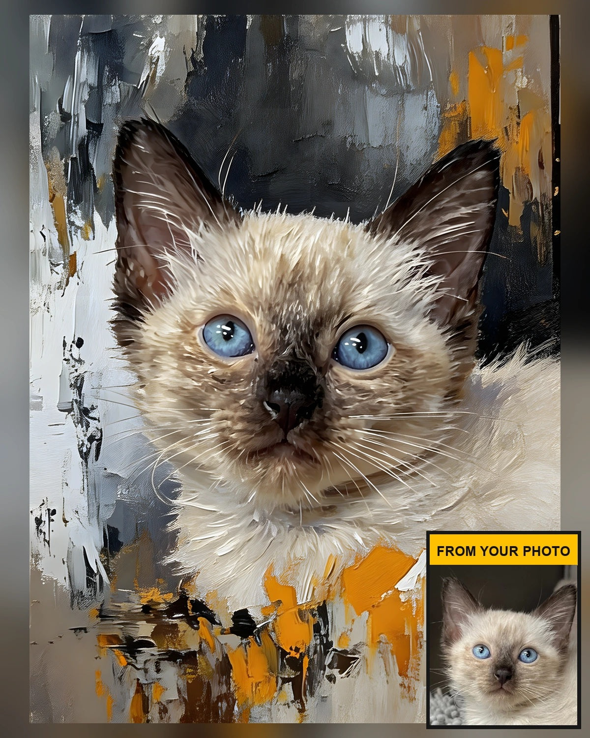 Before-and-after custom pet portrait artwork comparison
