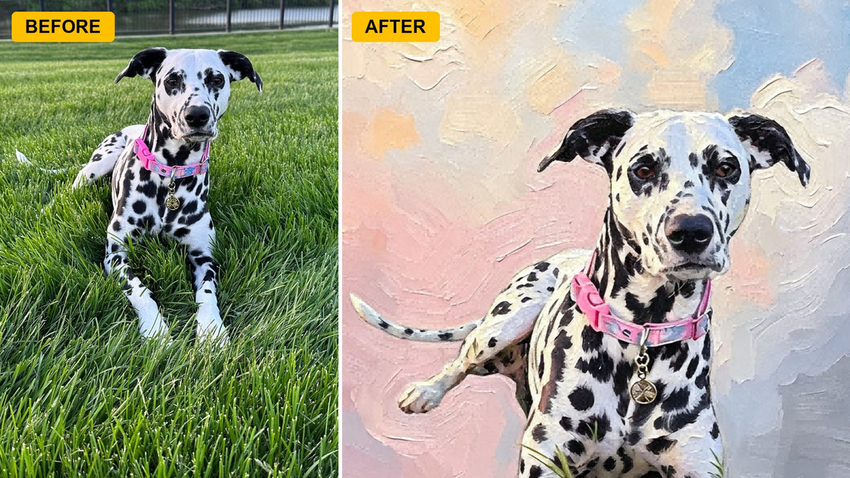 Pet photo and finished portrait preview example