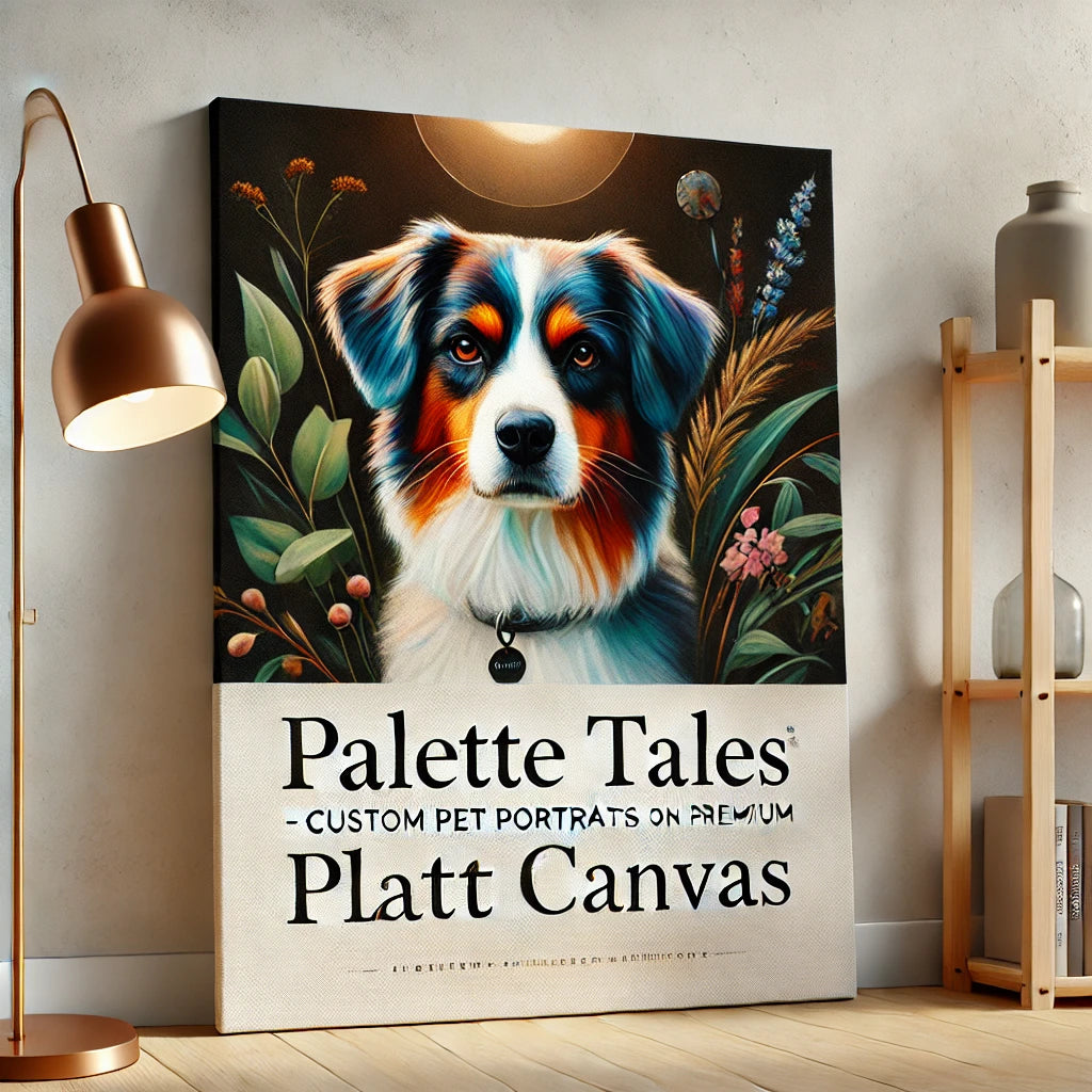 Custom pet portrait on platt canvas, featuring vibrant colors and lifelike details