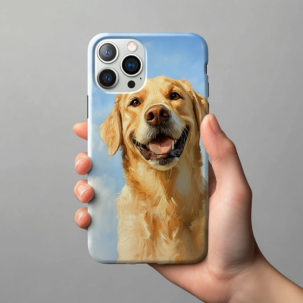 Modern personalized pet phone case featuring custom artwork from a customer photo