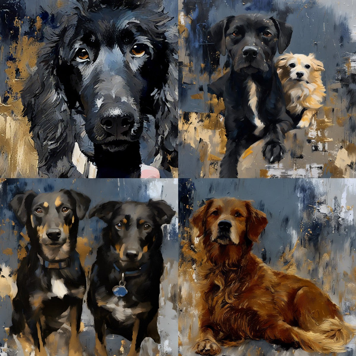 Collage of colorful pet portrait styles