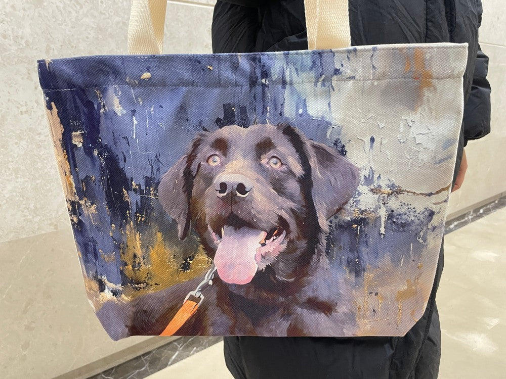 Personalized dog tote bag carried in an everyday setting